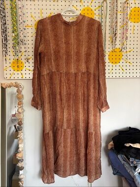Long Brown Textured Midi Dress